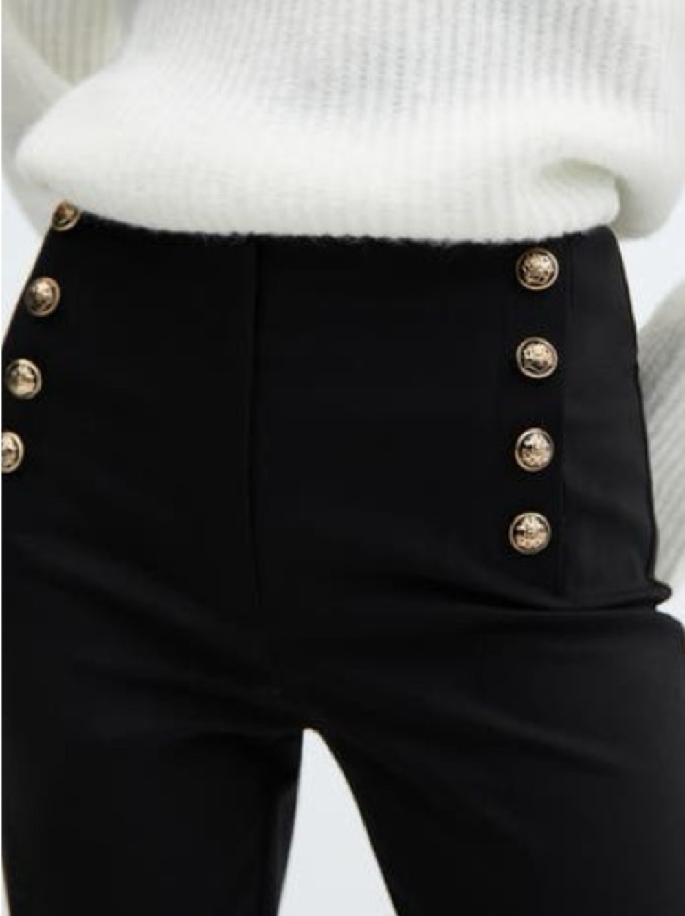 Mango Black High-Waist straight leg Sailor Pants with Gold Buttons